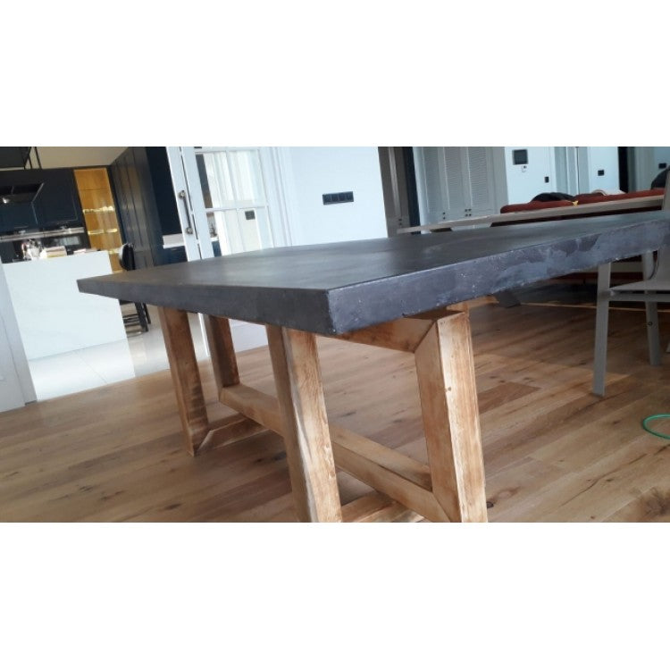Lightweight Concrete Rectangular Dining Table - Industrial Style with Wood 39x94.5