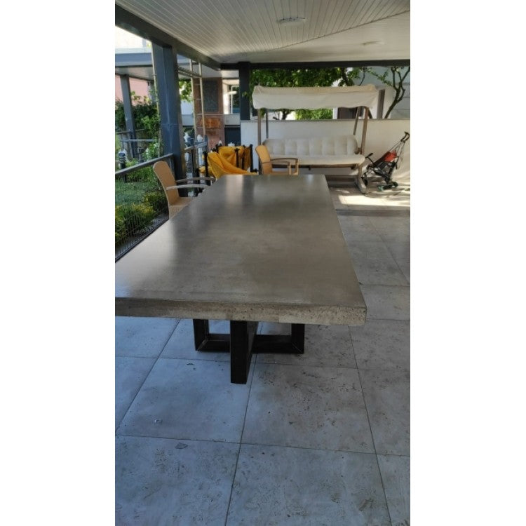 Lightweight Concrete Rectangular Dining Table - Industrial Style with Wood 39x94.5