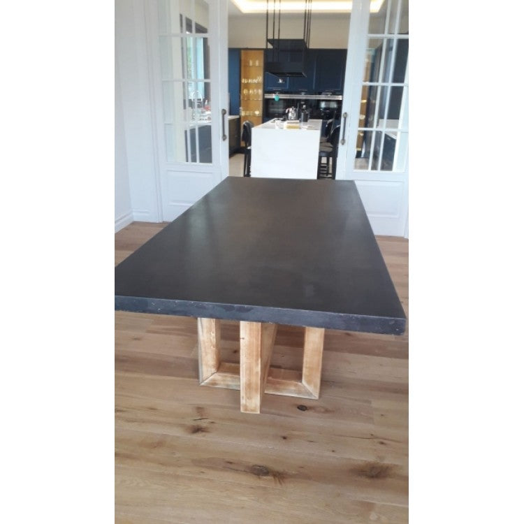 Lightweight Concrete Rectangular Dining Table - Industrial Style with Wood 39x94.5