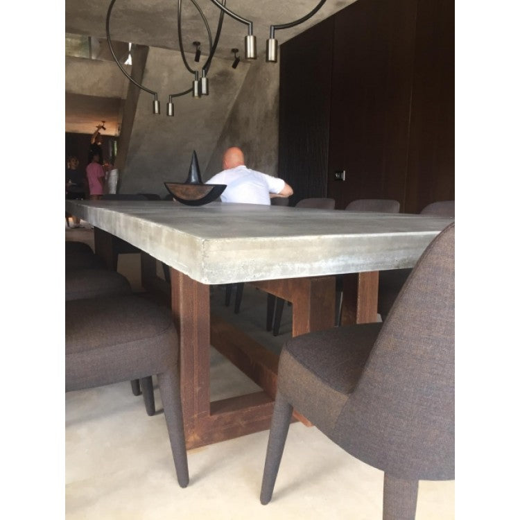 Lightweight Concrete Rectangular Dining Table - Industrial Style with Wood 39x94.5