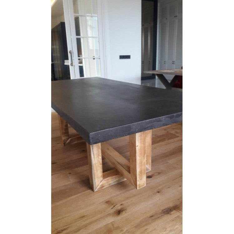 Lightweight Concrete Rectangular Dining Table - Industrial Style with Wood 39x94.5