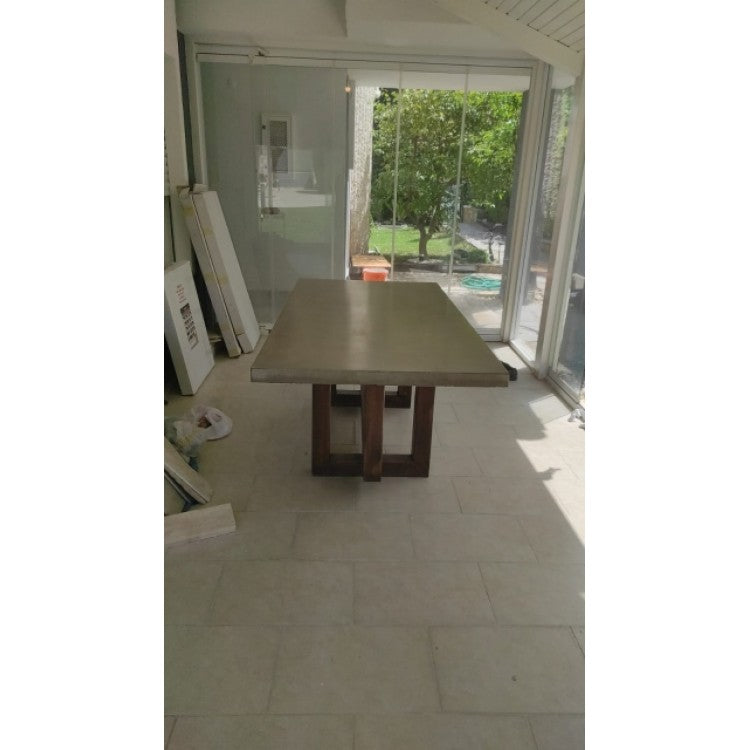 Lightweight Concrete Rectangular Dining Table - Industrial Style with Wood 39x94.5