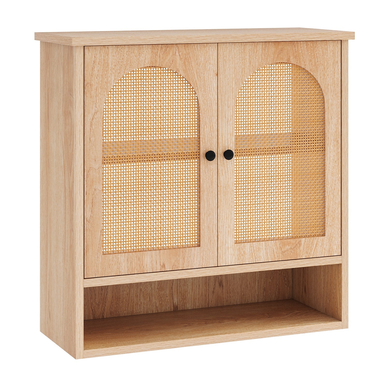 Bathroom Wall Cabinet with PE Rattan Doors and Adjustable Shelves-Natural