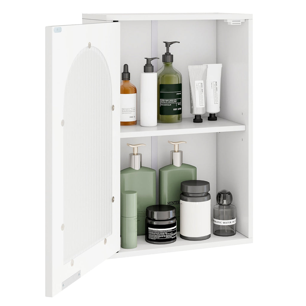 Bathroom Wall Cabinet with Tempered Glass Door and Adjustable Shelf-White