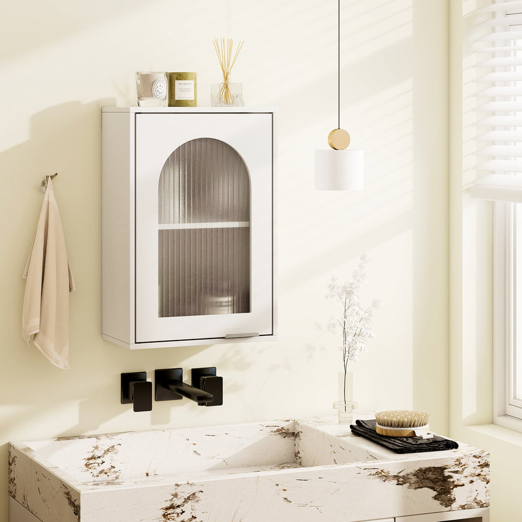 Bathroom Wall Cabinet with Tempered Glass Door and Adjustable Shelf-White