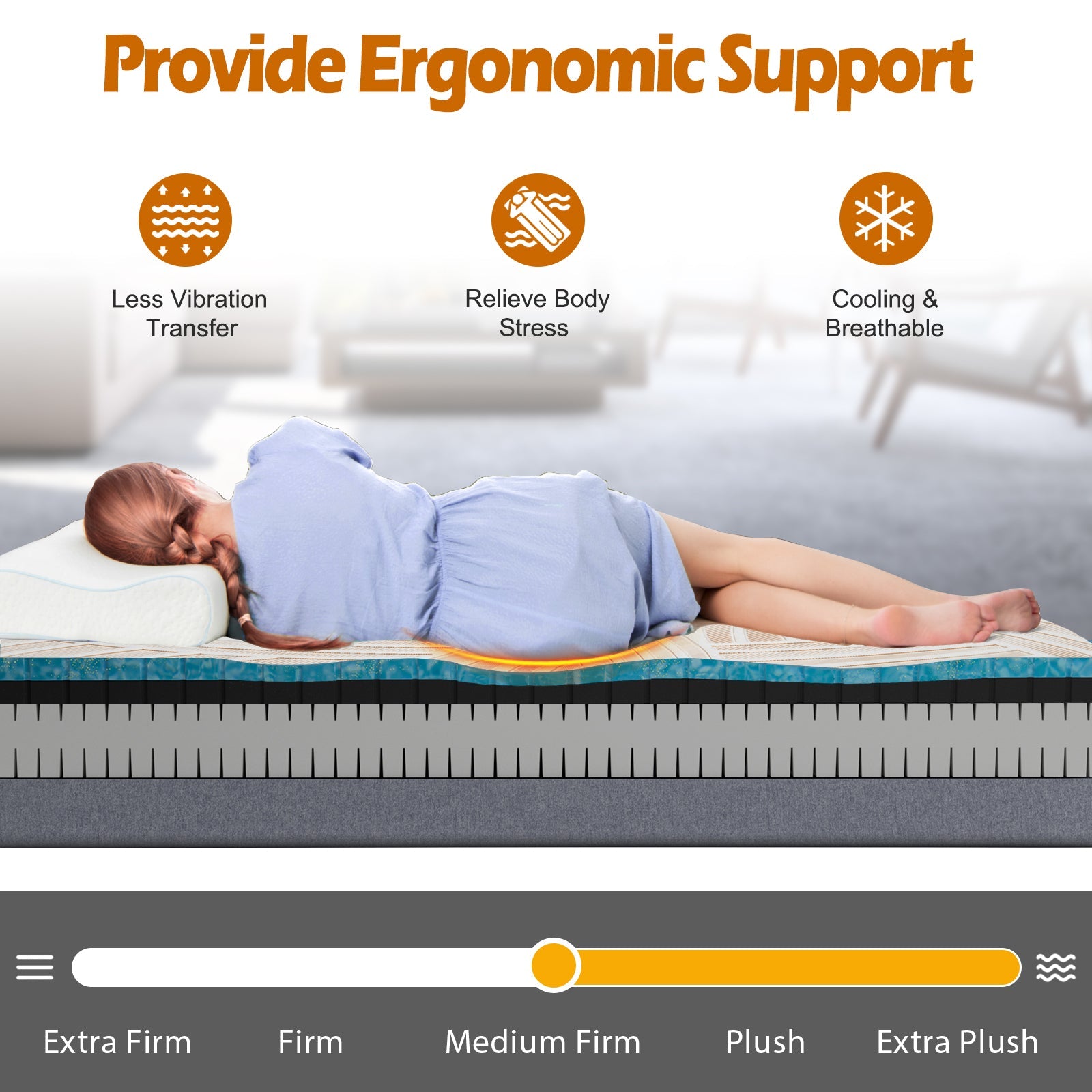 Bed Mattress Memory Foam Twin Size with Jacquard Cover for Adjustable Bed Base