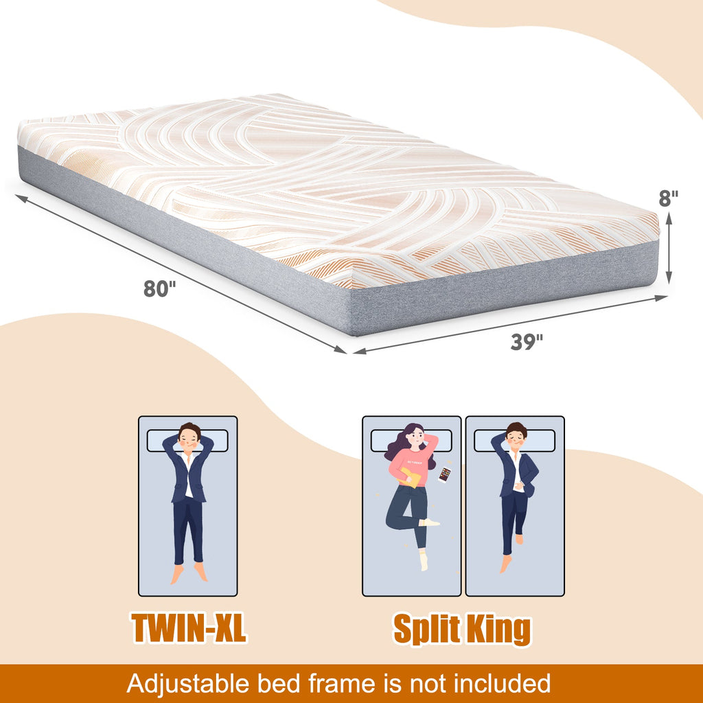 Bed Mattress Memory Foam Twin Size with Jacquard Cover for Adjustable Bed Base