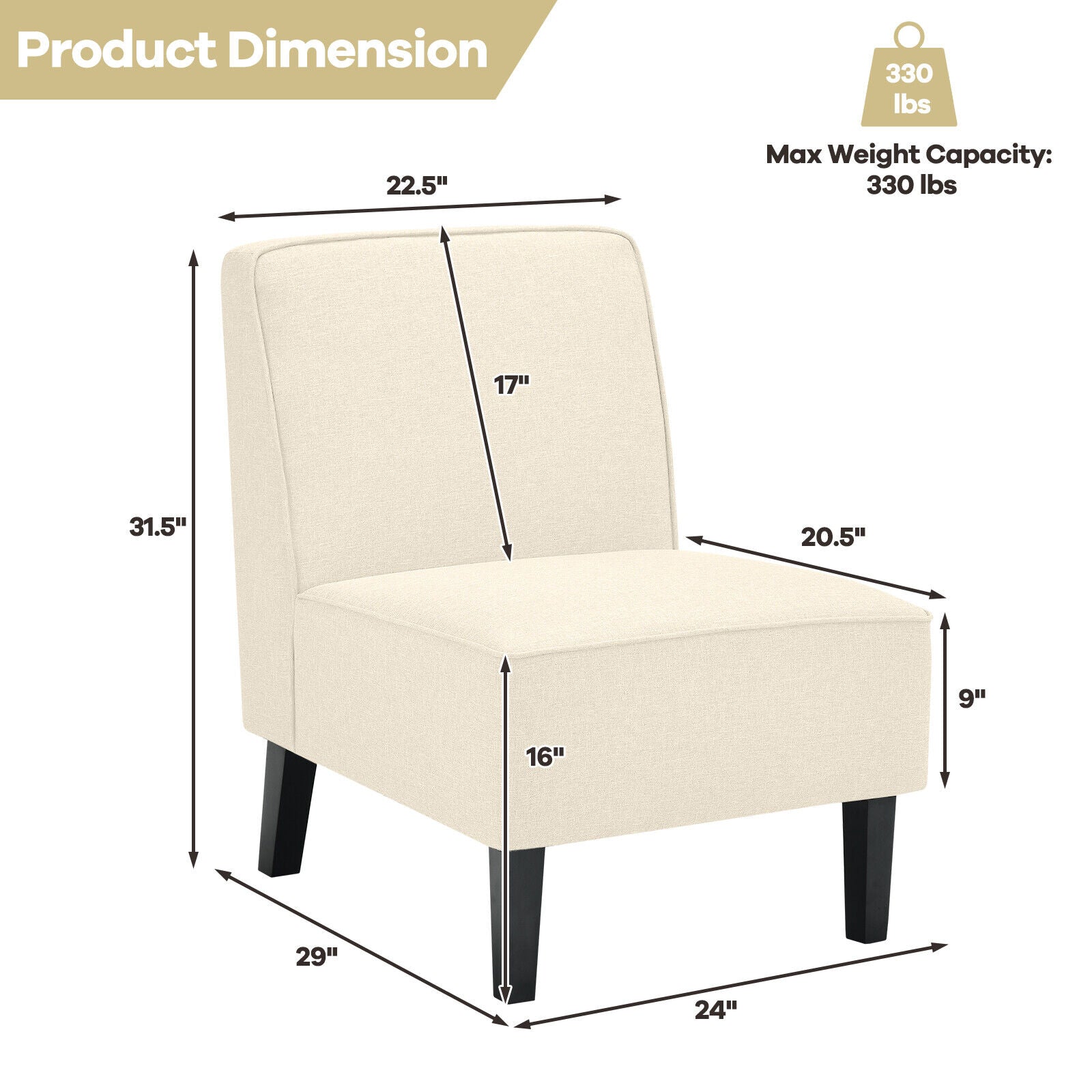 Modern Armless Accent Sofa Chair with Rubber Wood Legs