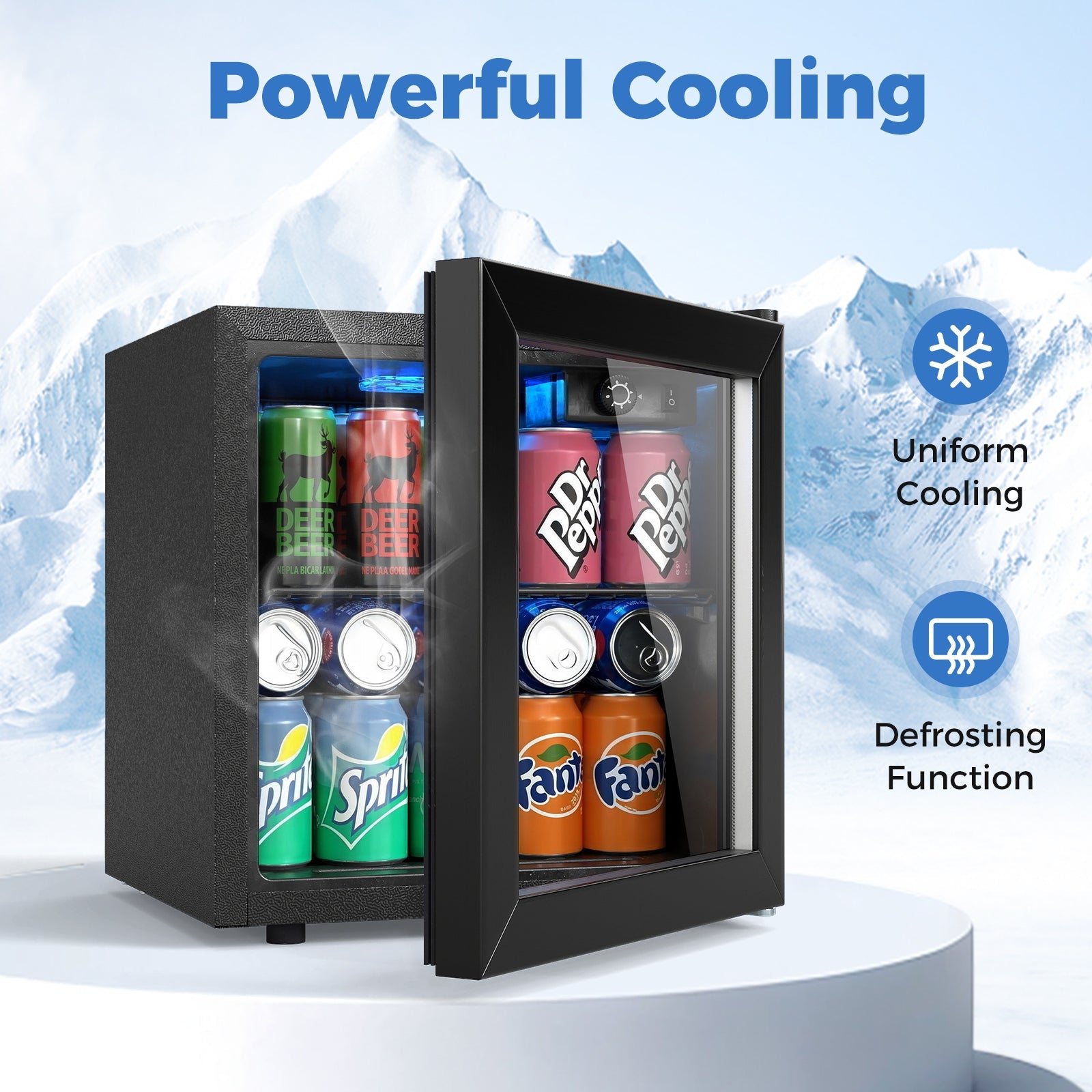 Beverage Refrigerator Cooler 1.3 Cu. Ft. 12 Bottles 55 Cans Mini Fridge-Black