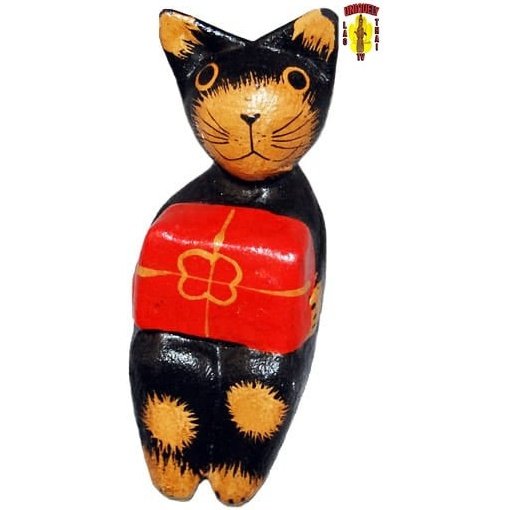 Black Sitting Cat with Red Box Toy Figurine