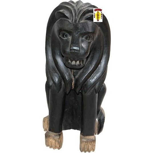Carved Black Wooden Lion 20" Tall