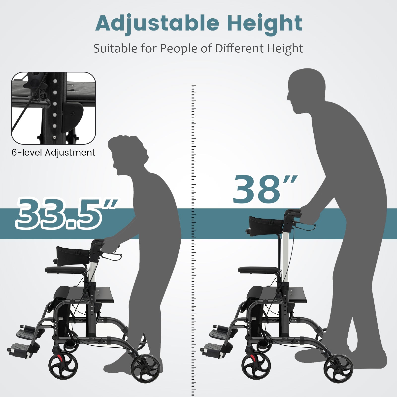 Folding Rollator Walker with Seat and Wheels Supports up to 300 lbs