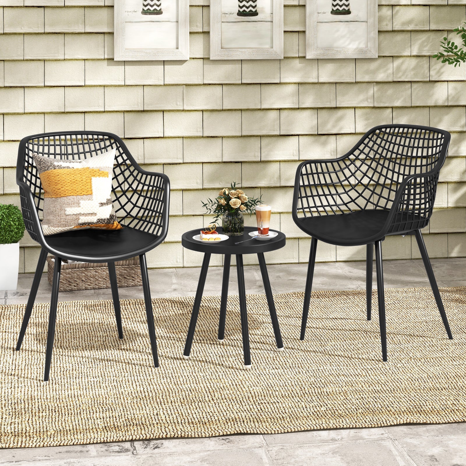 3 Piece Patio Chair Set with PP Seat and Tabletop for Porch