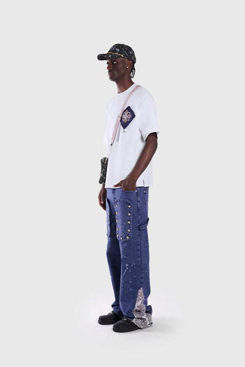 Tapestry Pattern Flared Denim Jeans