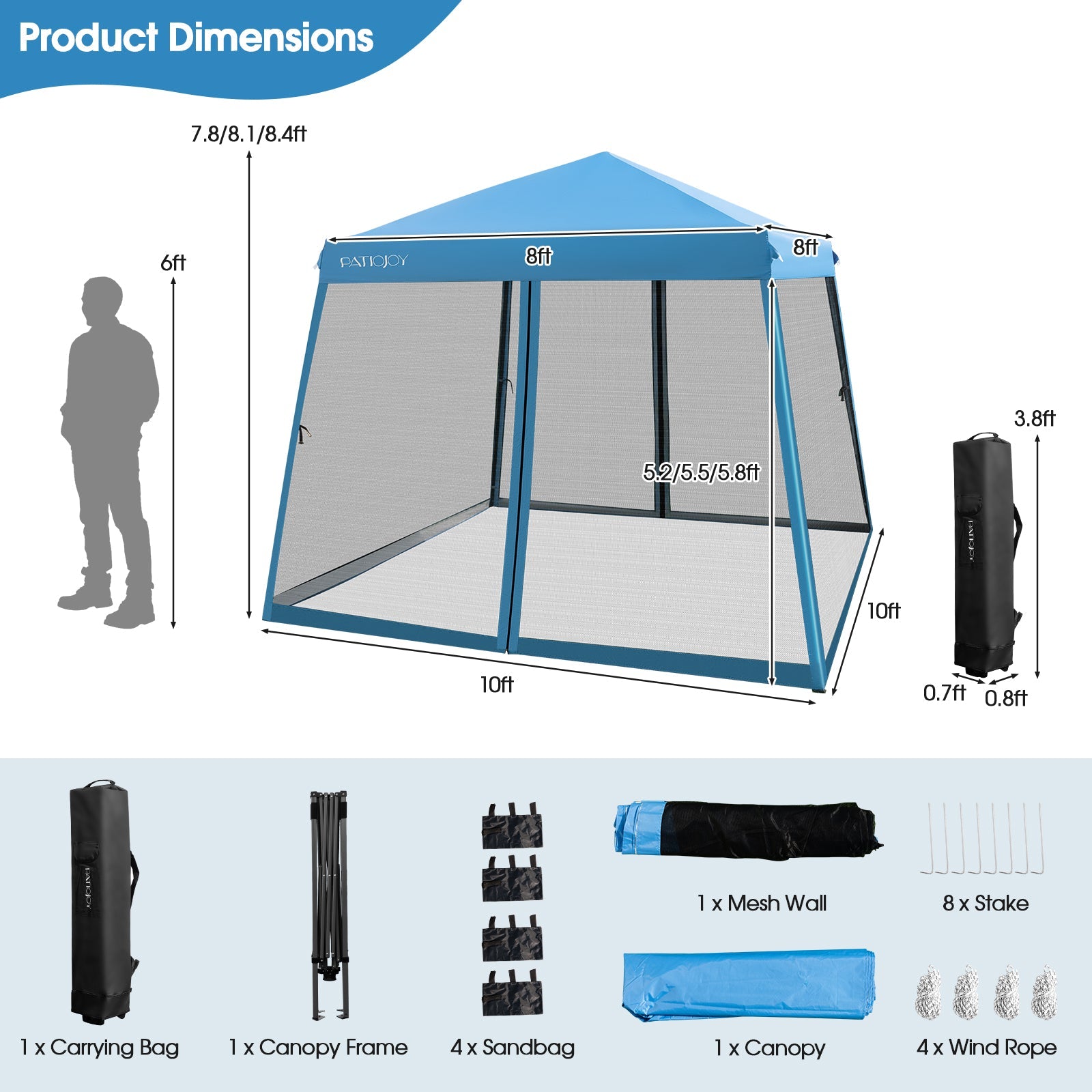 10 x 10 Feet Pop Up Canopy with with Mesh Sidewalls and Roller Bag
