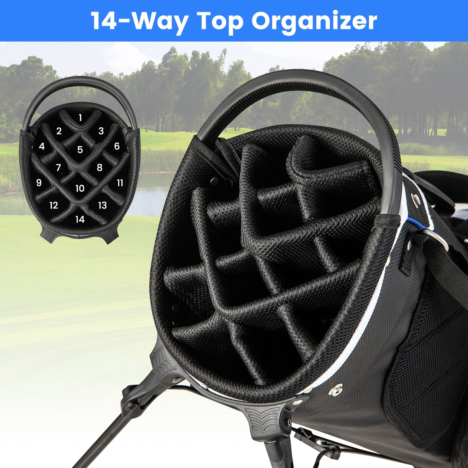 Lightweight Golf Stand Bag with 14 Way Top Dividers and 6 Pockets