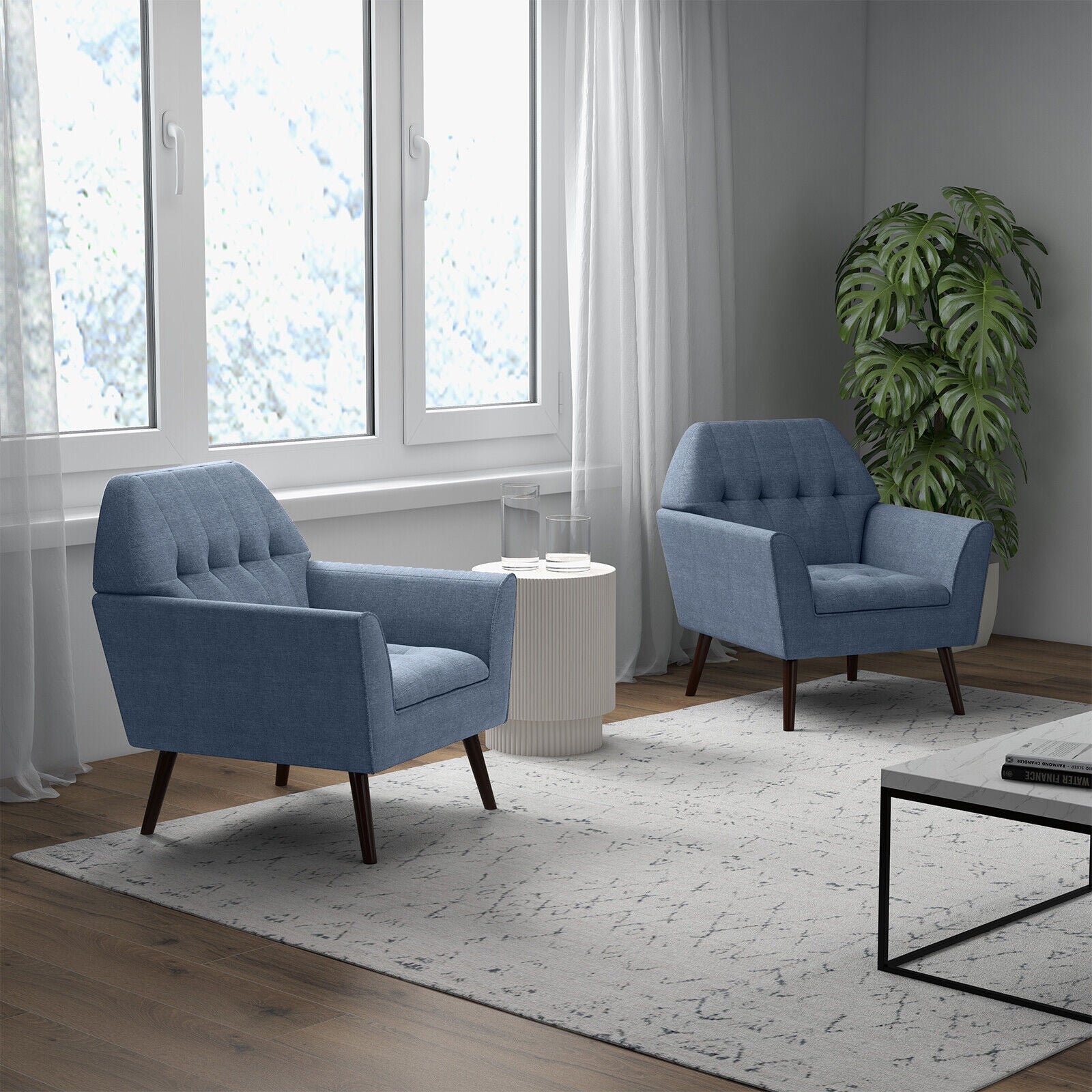 Modern Tufted Fabric Accent Chair with Rubber Wood Legs