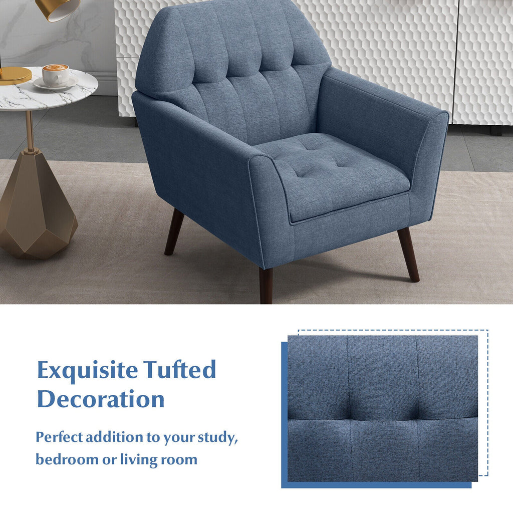 Modern Tufted Fabric Accent Chair with Rubber Wood Legs