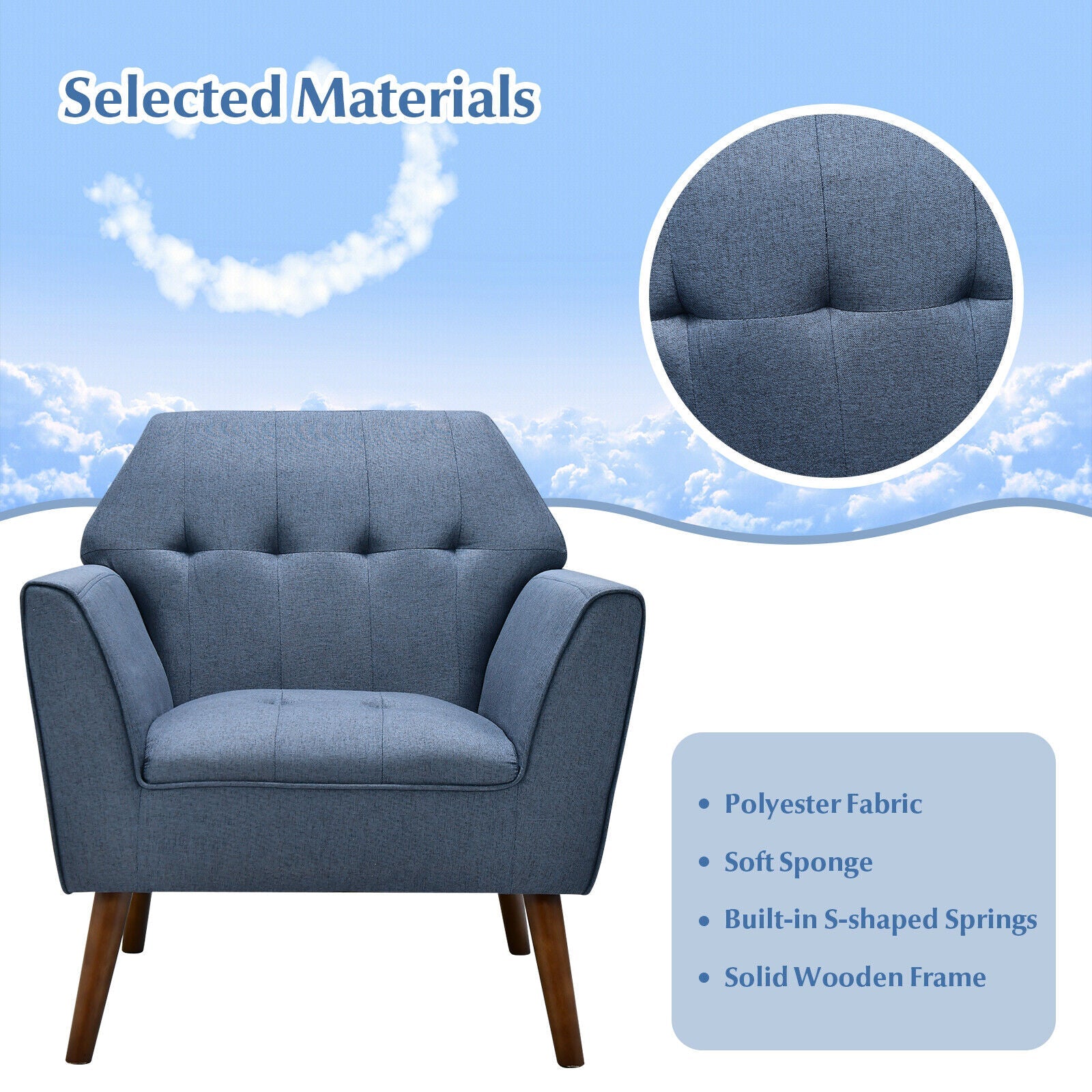 Modern Tufted Fabric Accent Chair with Rubber Wood Legs