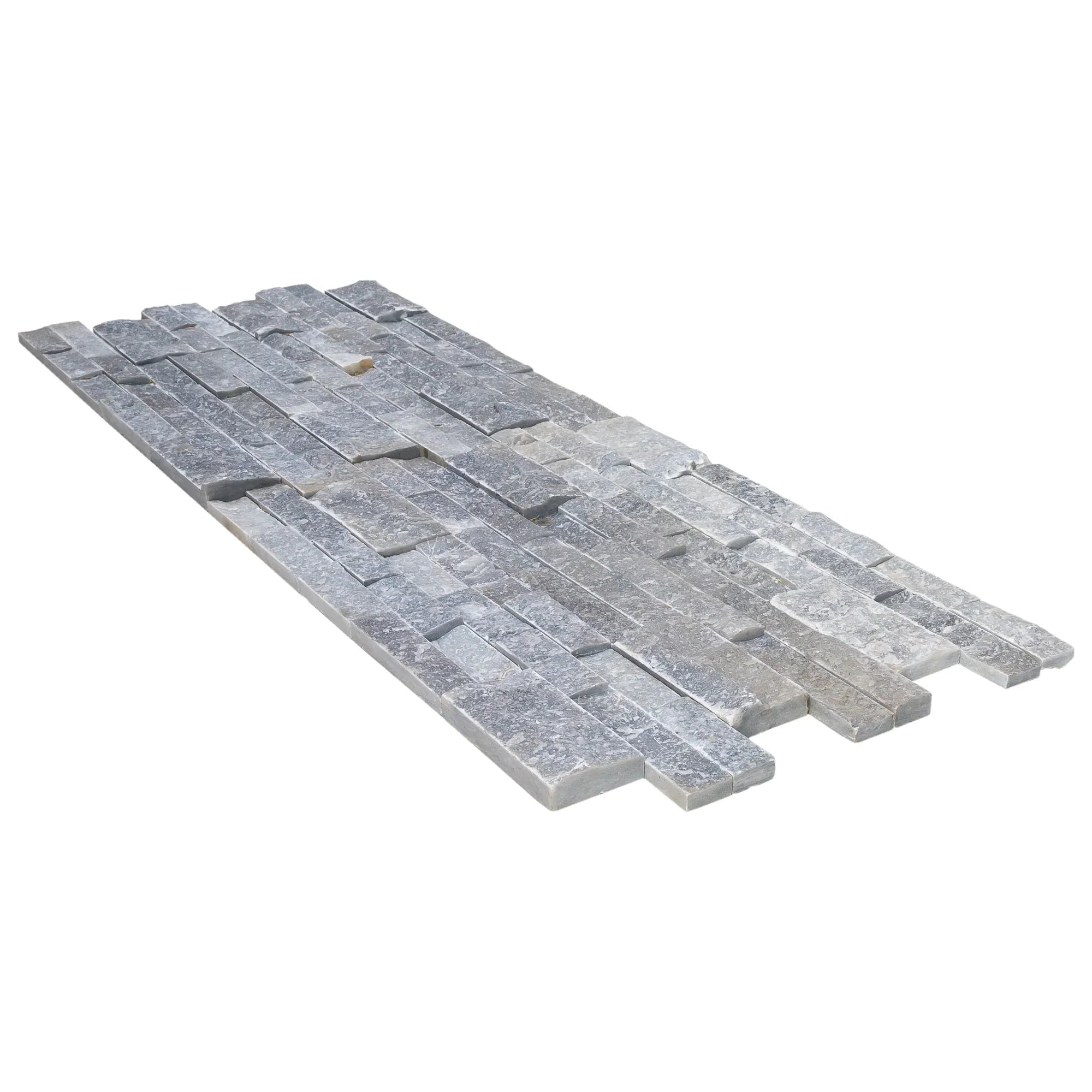 Ice Blue Split-Face Natural Marble 3D Ledger Wall Panel 6x24