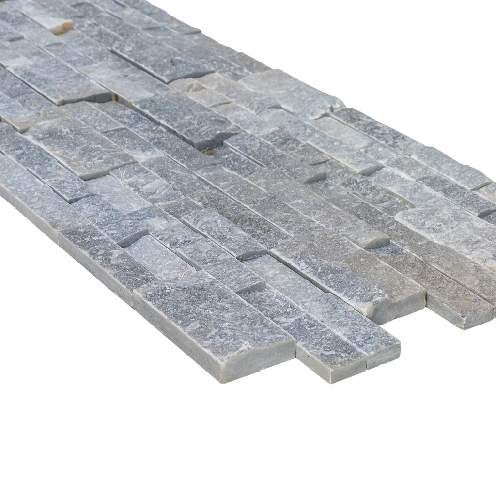 Ice Blue Split-Face Natural Marble 3D Ledger Wall Panel 6x24