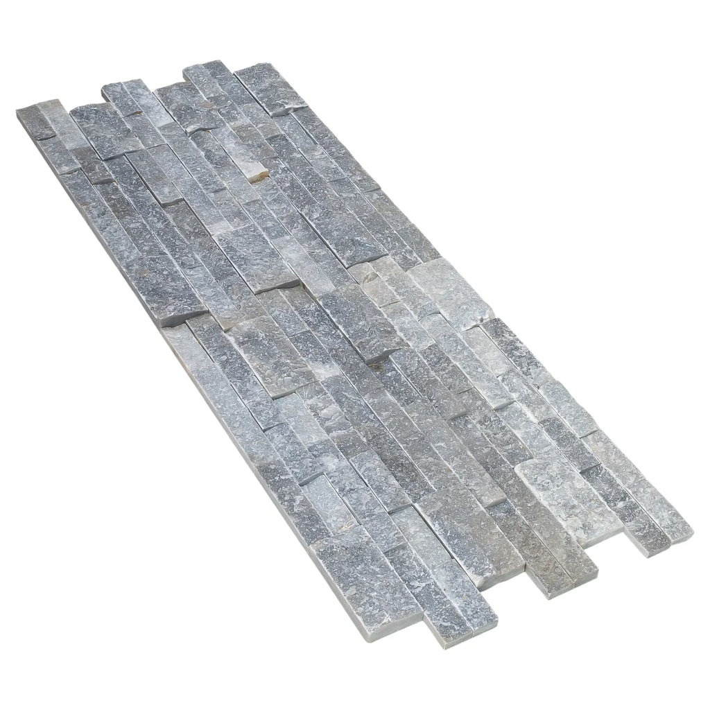 Ice Blue Split-Face Natural Marble 3D Ledger Wall Panel 6x24
