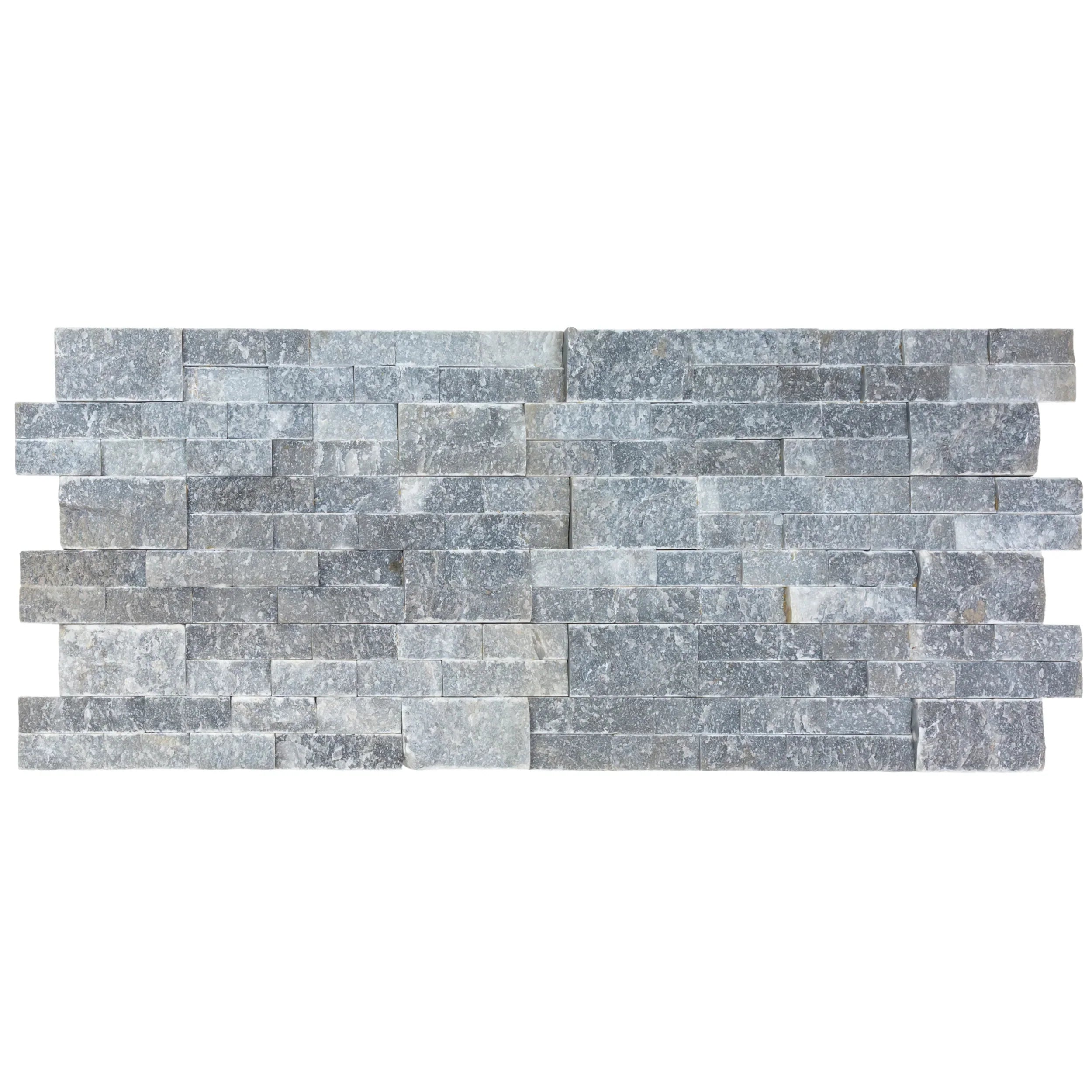 Ice Blue Split-Face Natural Marble 3D Ledger Wall Panel 6x24