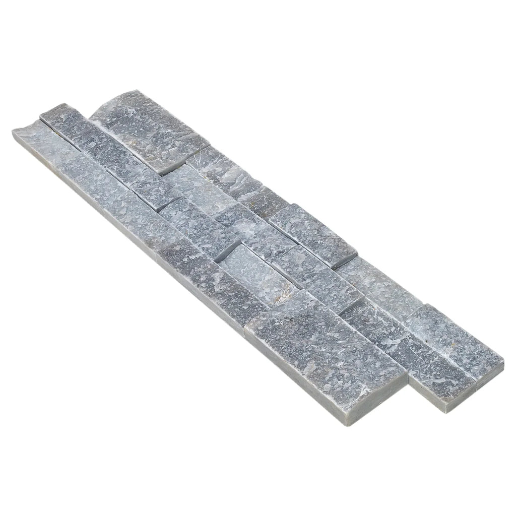 Ice Blue Split-Face Natural Marble 3D Ledger Wall Panel 6x24
