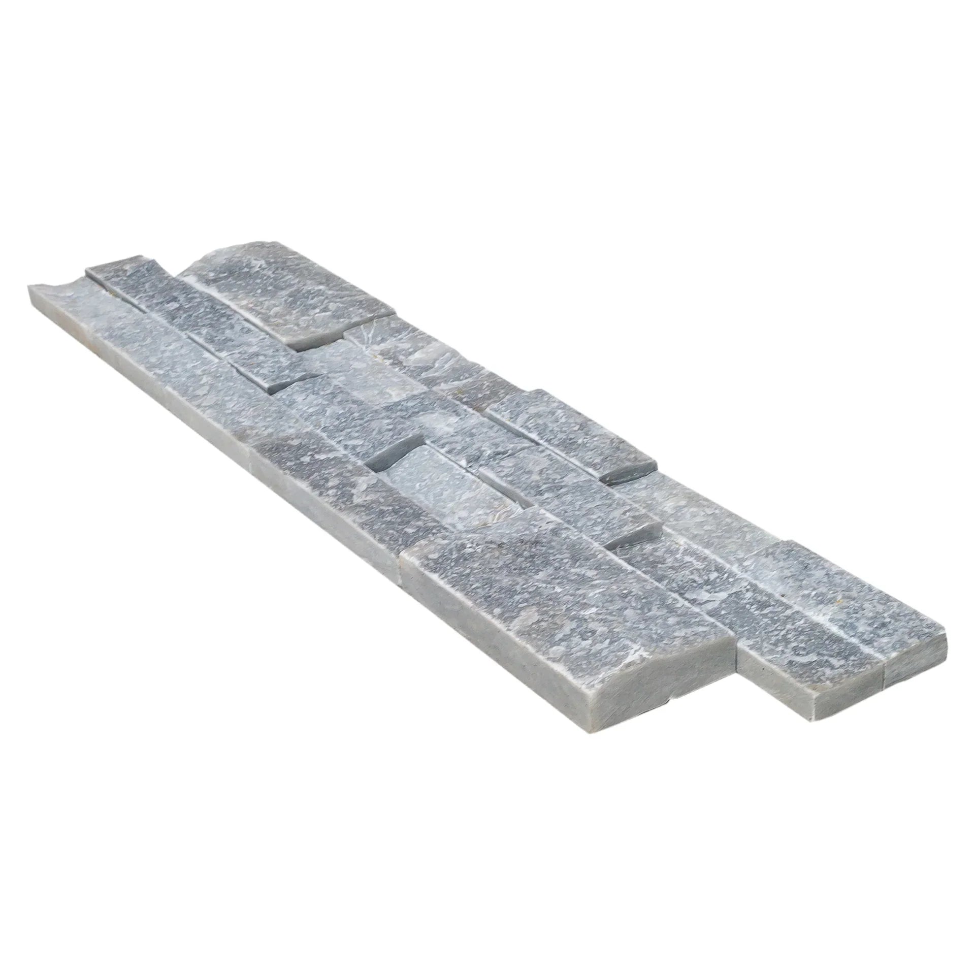 Ice Blue Split-Face Natural Marble 3D Ledger Wall Panel 6x24