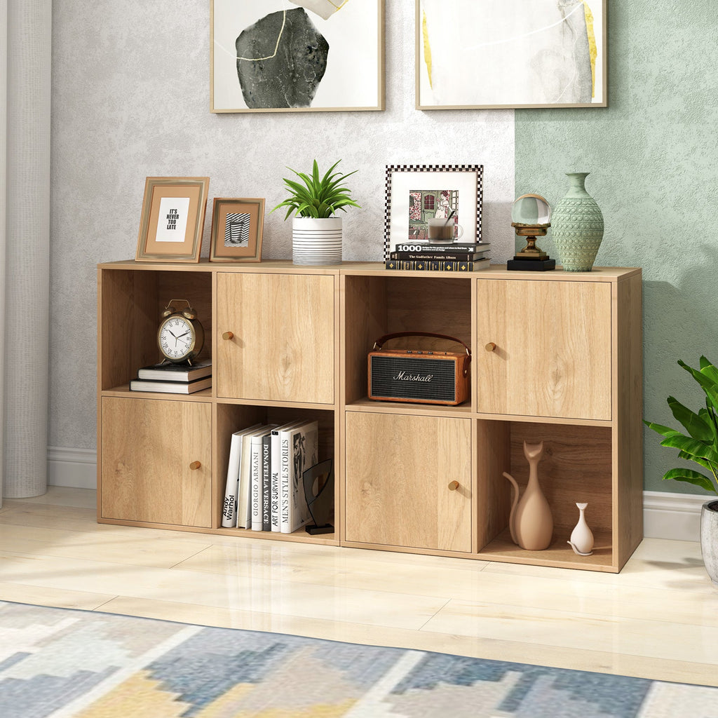 4-Cube Bookcase 3-Tier Bookshelf with Dual Anti-Tipping Kits and 2 Cabinets
