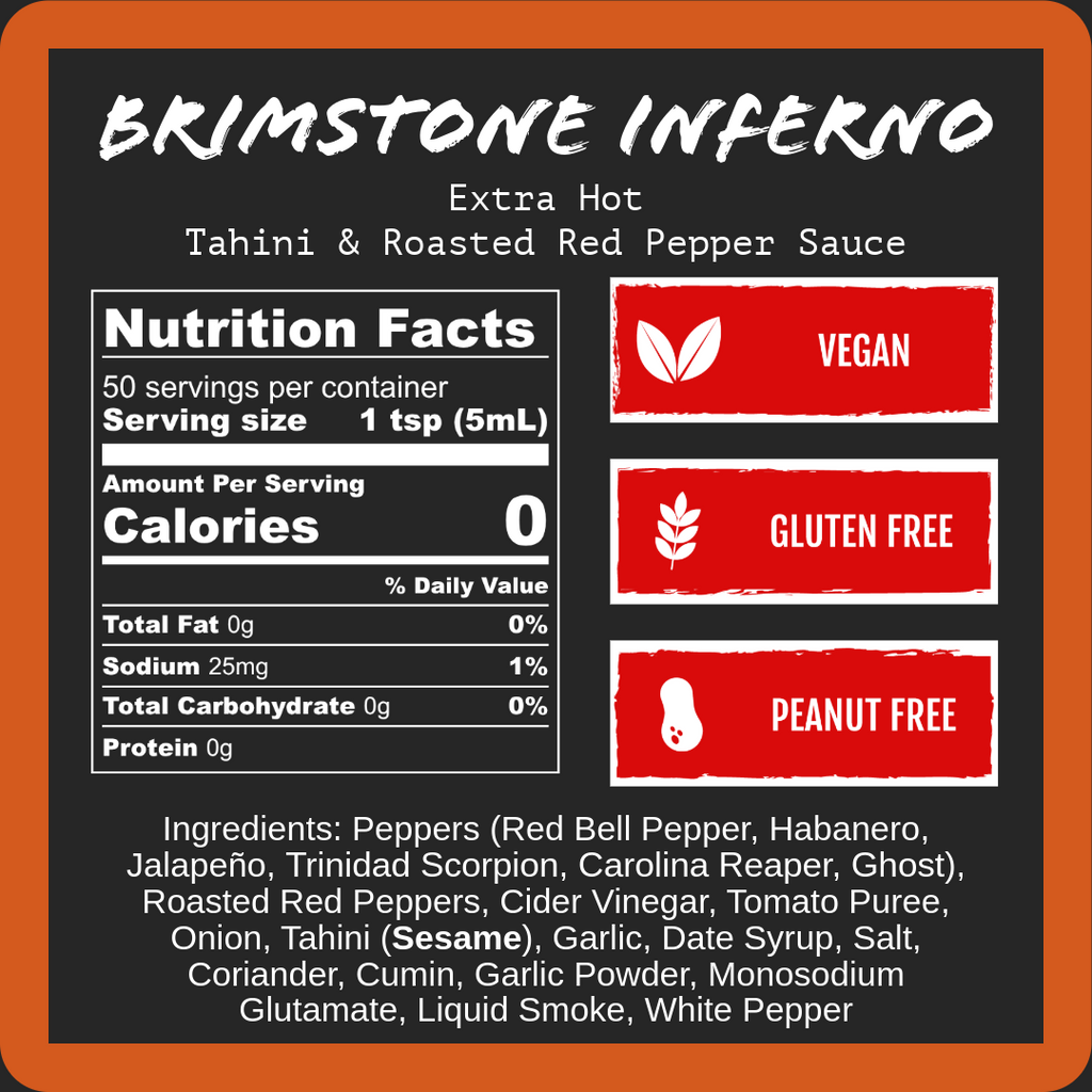 Brimstone Inferno - Extra Hot Roasted Red Pepper & Tahini (9oz)