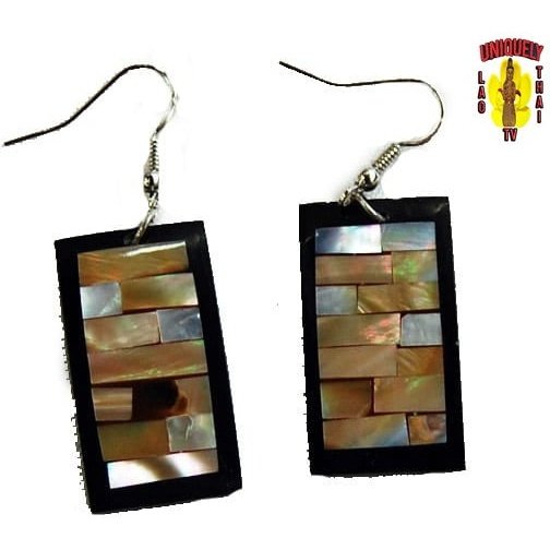 Brown White Seashell Earring Pair