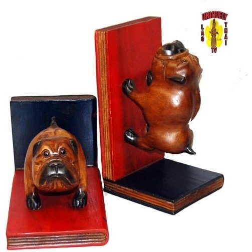 Bull Dog Bookends Crafted from Solid Wood