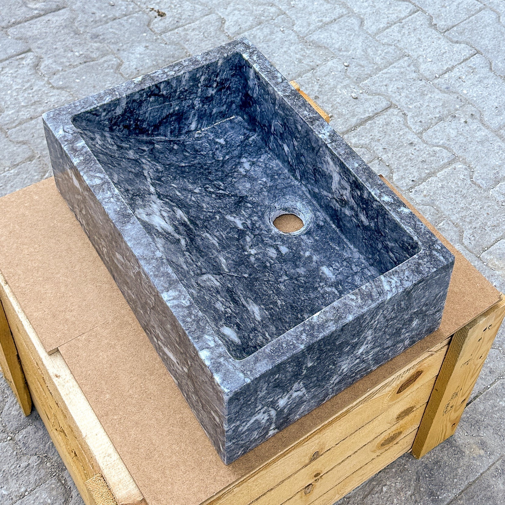 Turkish Gray Marble Hand Carved Rectangular Vessel Sink Polished 12 x 18 x 6 Inches