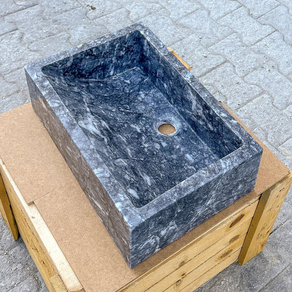 Gray Marble Rectangular Vessel Sink 12x18 - Polished Above Counter