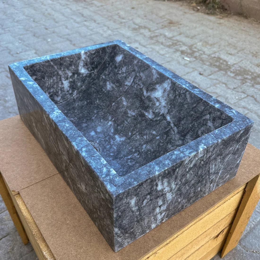 Gray Marble Rectangular Vessel Sink 12x18 - Polished Above Counter