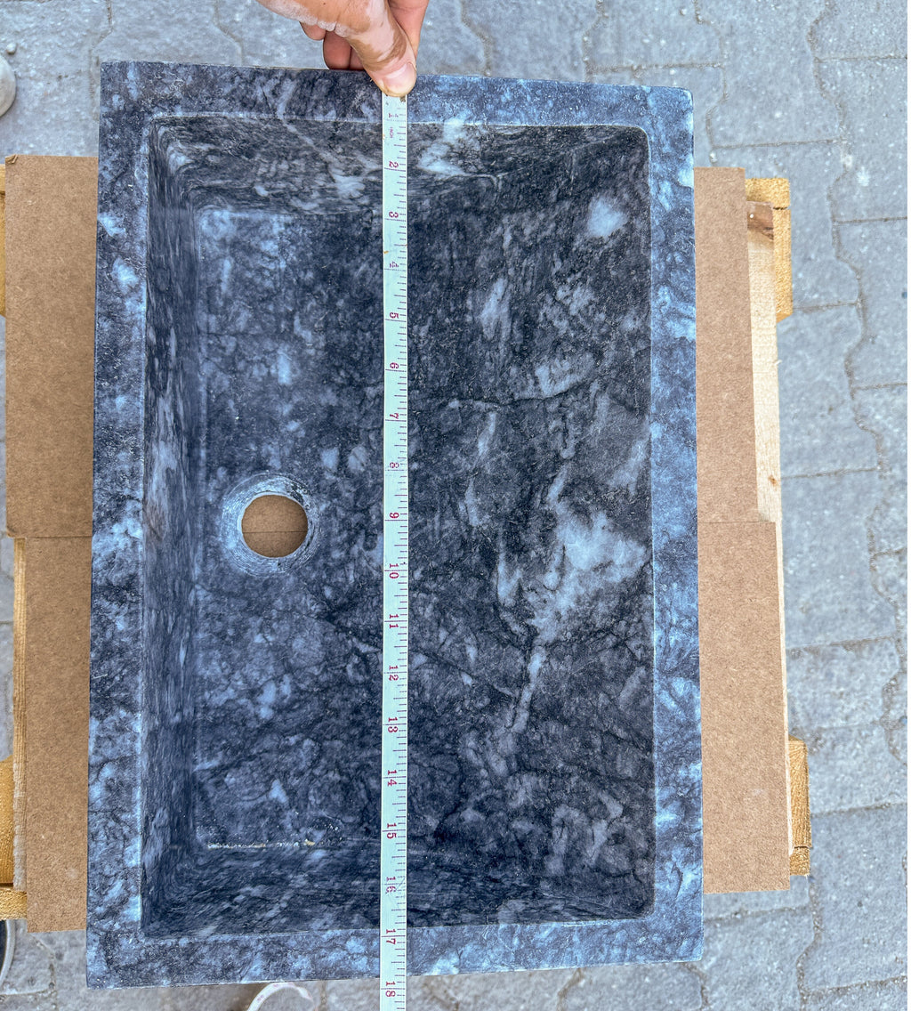 Turkish Gray Marble Hand Carved Rectangular Vessel Sink Polished 12 x 18 x 6 Inches