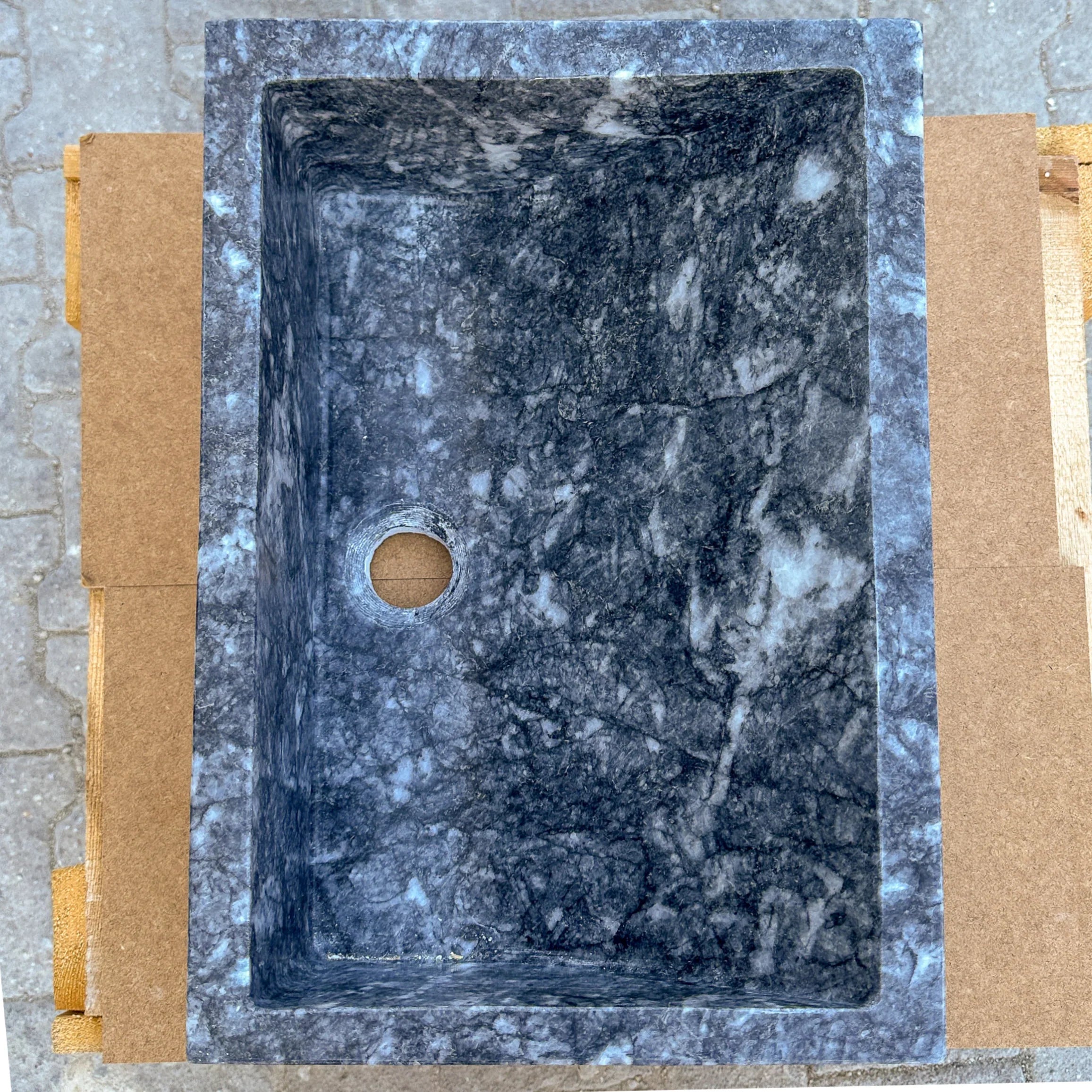 Turkish Gray Marble Hand Carved Rectangular Vessel Sink Polished 12 x 18 x 6 Inches