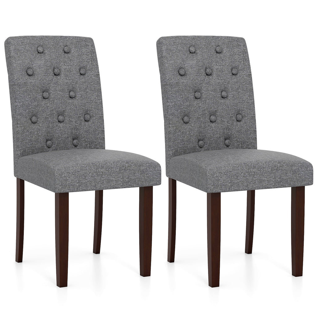 Button Tufted Fabric Upholstered Wooden Dining Chair Set of 2 with High Curved Back