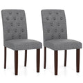 Button Tufted Fabric Upholstered Wooden Dining Chair Set of 2 with High Curved Back