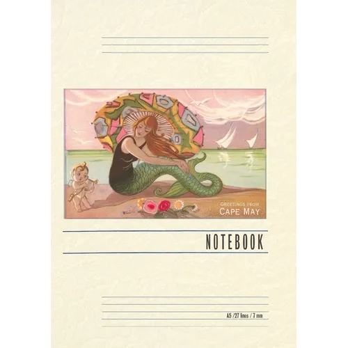 Vintage Lined Notebook Greetings from Cape May, Mermaid with Cherub - Paperback