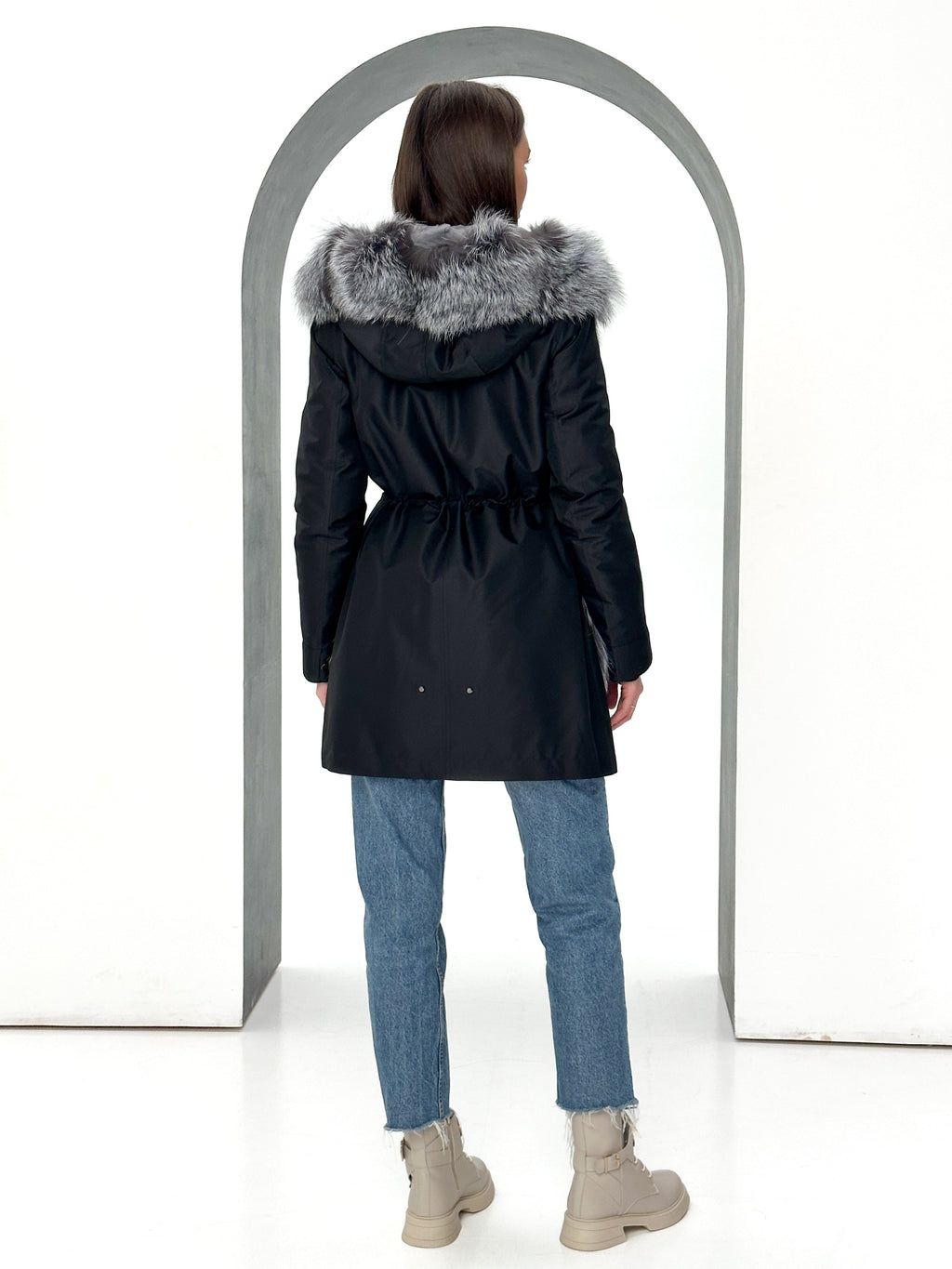 Roma Genuine Silver Fox Fur Rabbit Fur Insulated Parka in Black