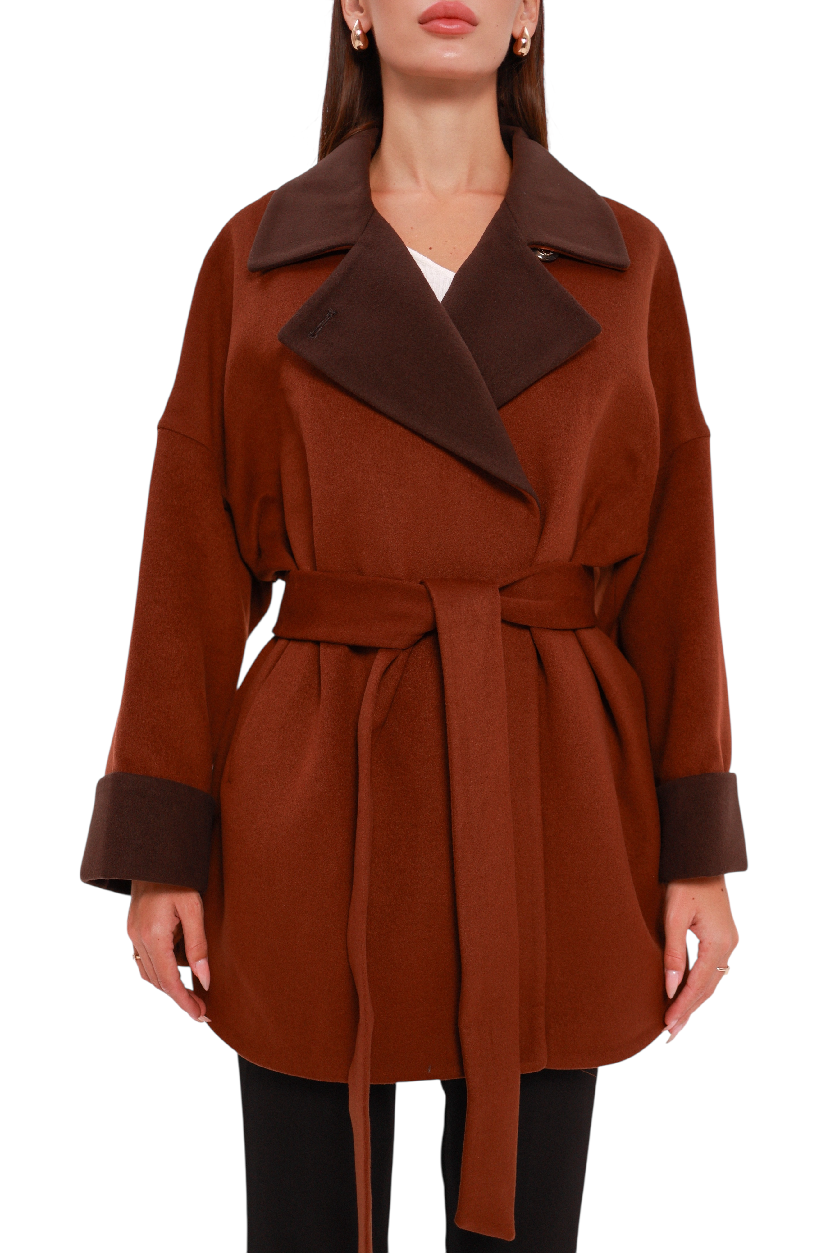 Sandro Cashmere Blend Overcoat in Cinnamon