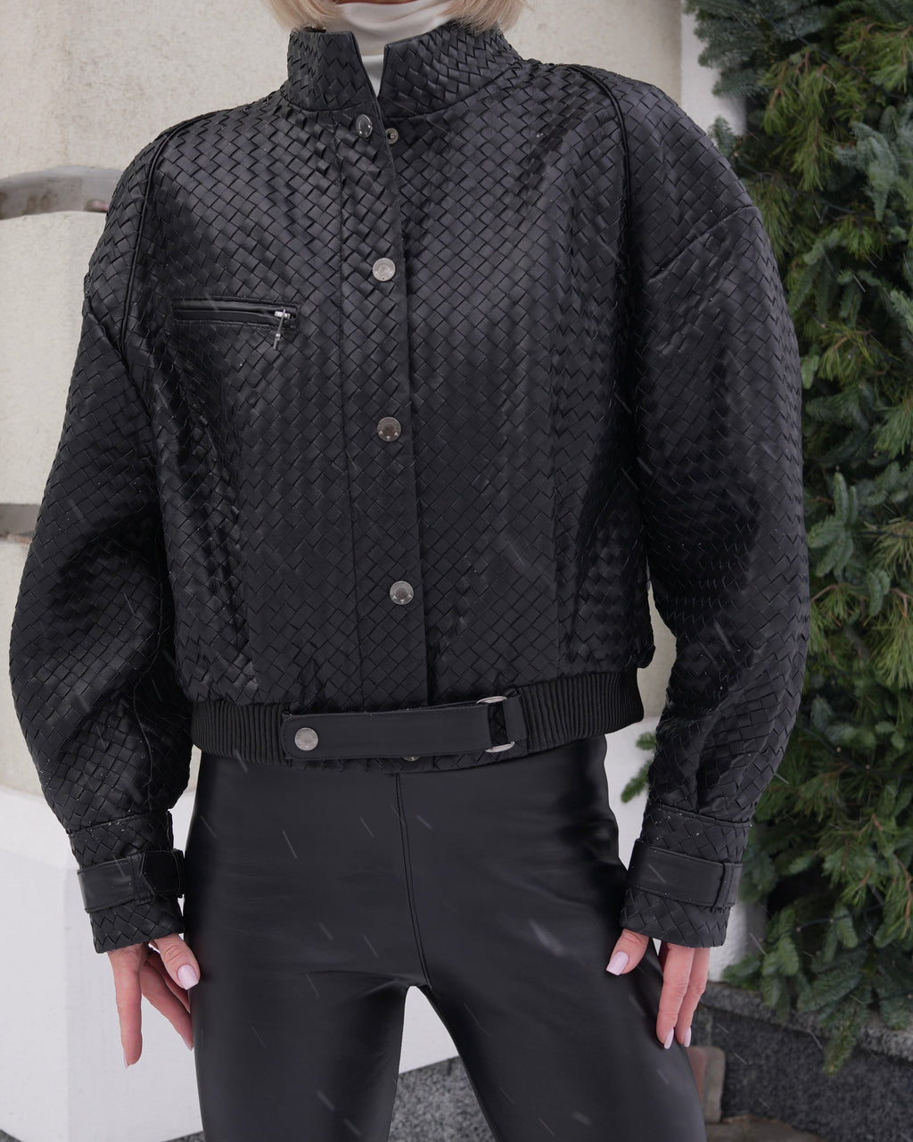 Marlowe Braided Genuine Leather Jacket in Black