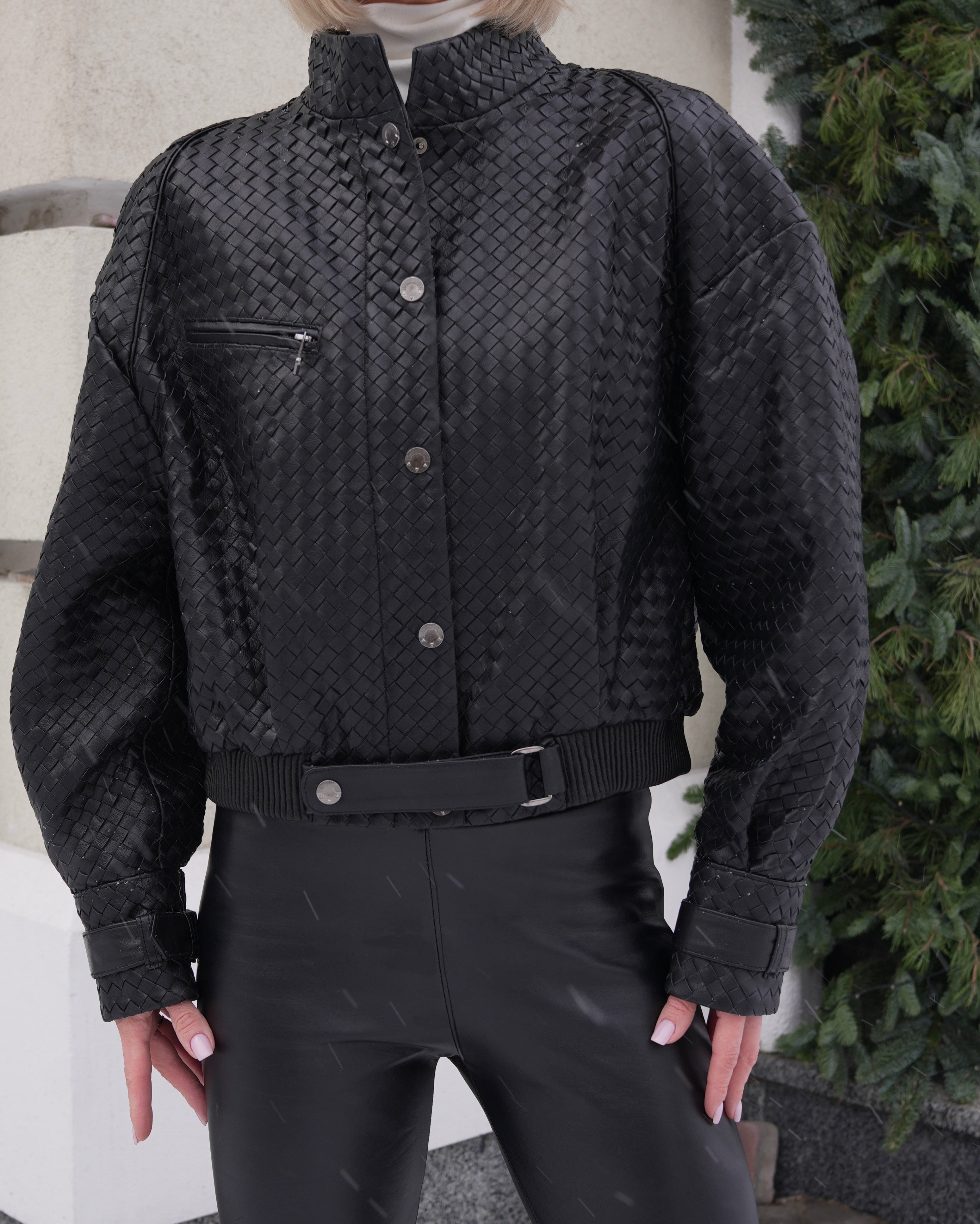 Marlowe Braided Genuine Leather Jacket in Black
