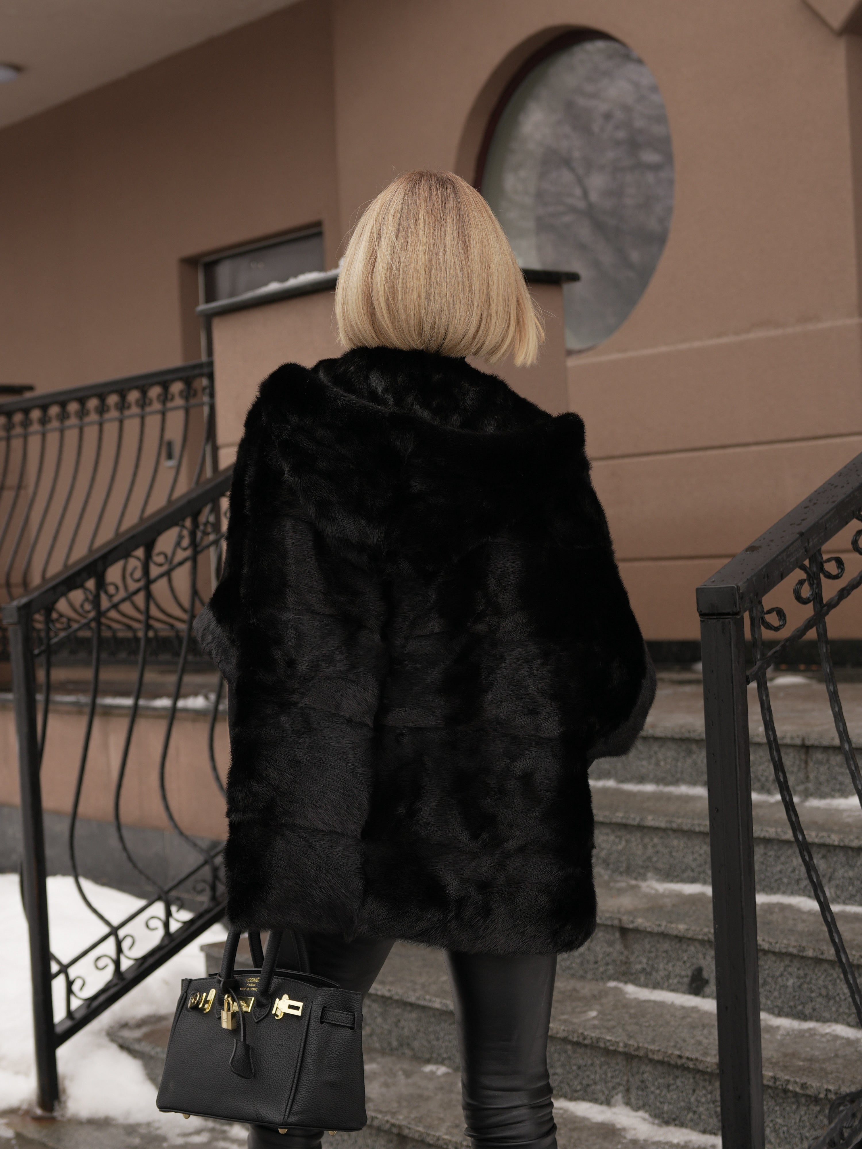Genuine Scandinavian Mink Fur Poncho with Fully Lined Mink Hood