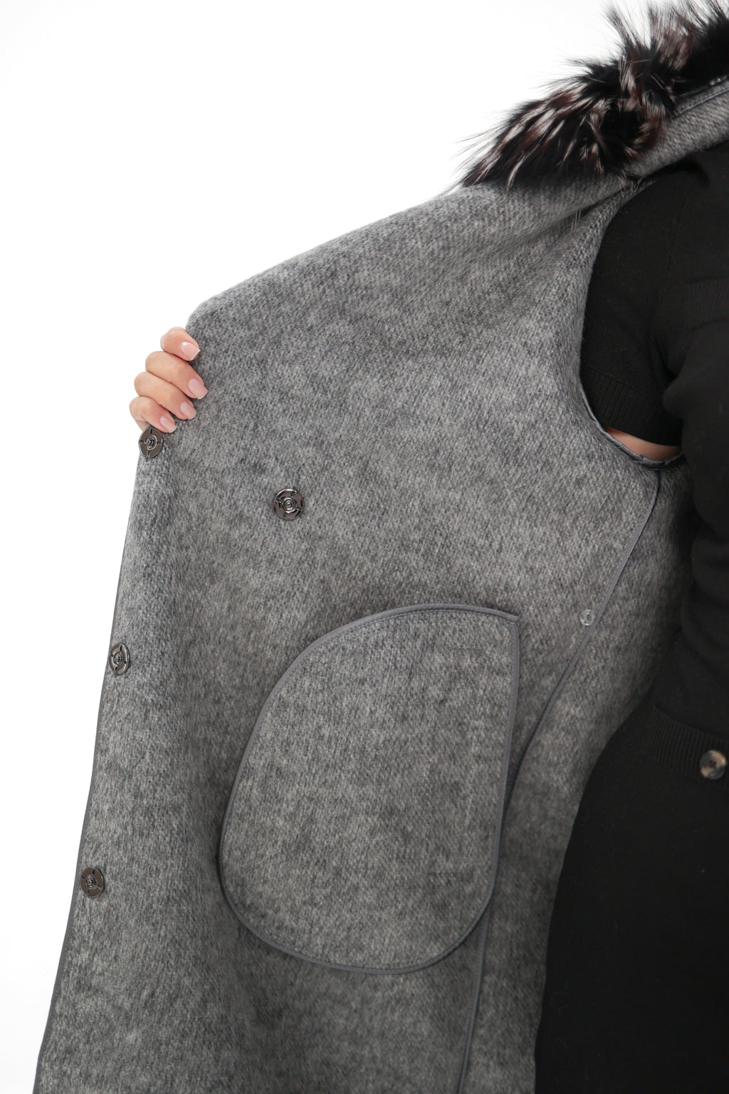 Genuine Silver Fox Virgin Wool Coat