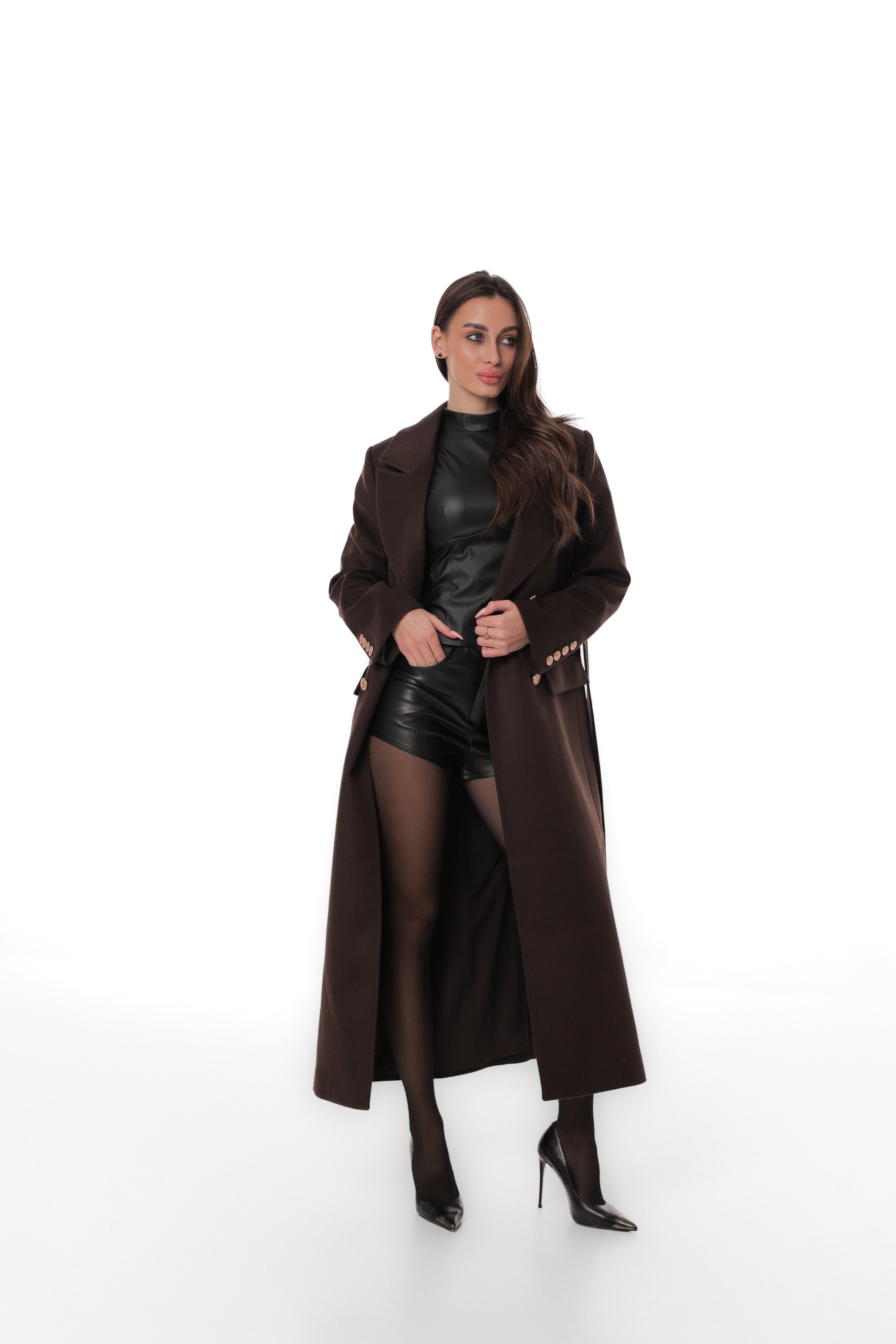 Ellis Tailored Cashmere Wool Coat in Chocolate