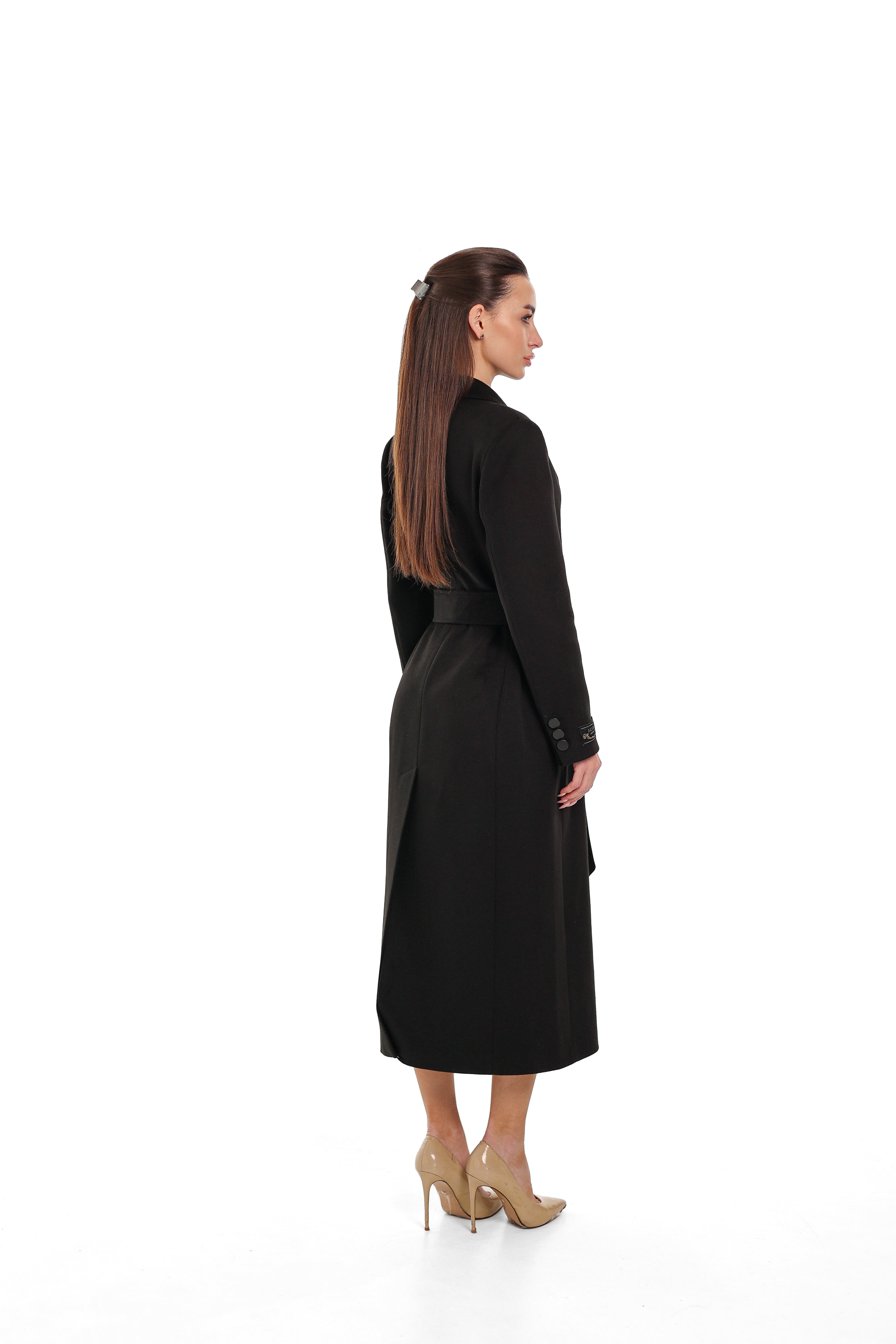 Alaska Longline Cashmere Wool Blend Coat in Black