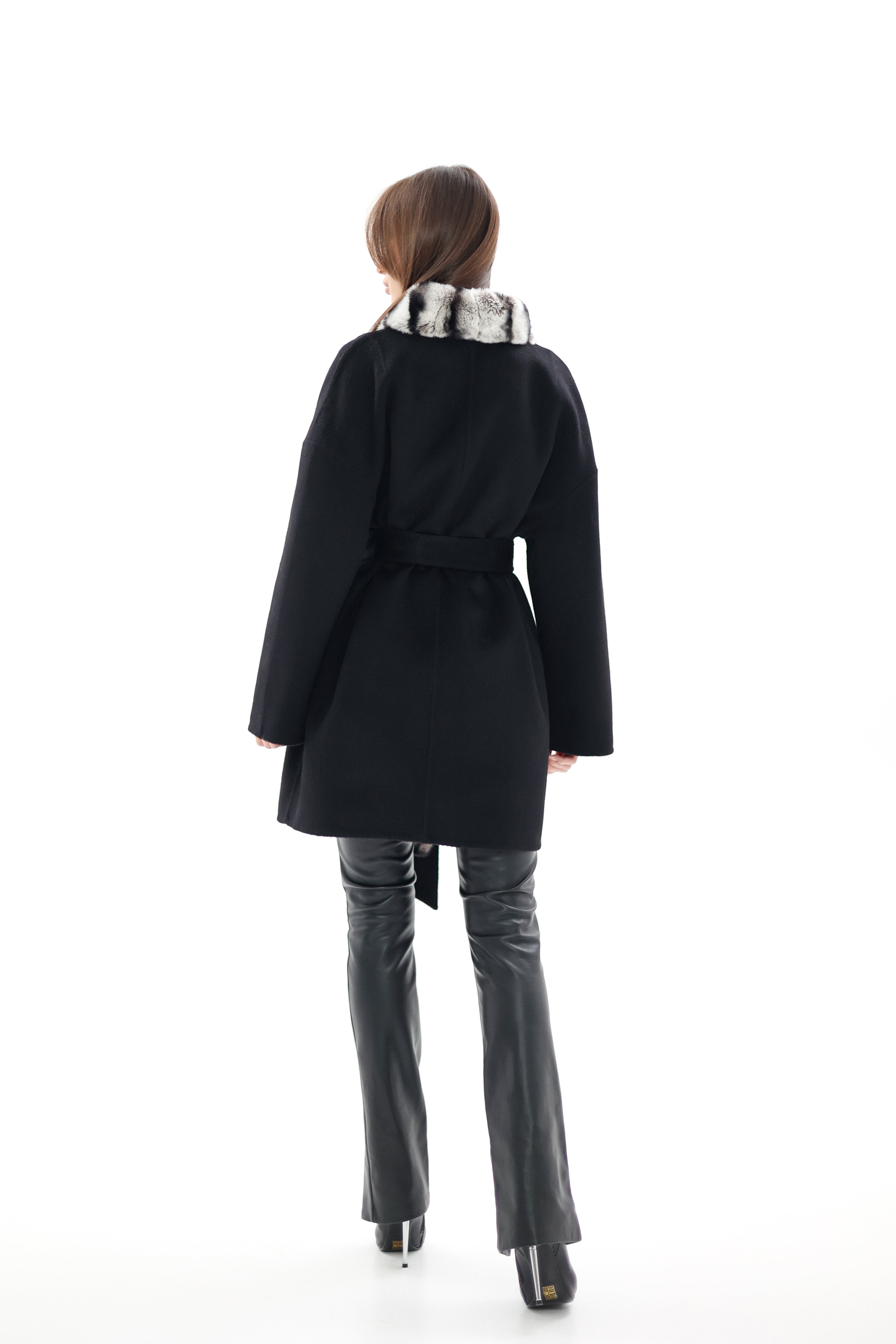 Genuine  French Orylag Fur Italian Cashmere Wool Coat 85cm